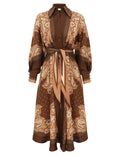 Paisley Print Belted Shirt Maxi Dress