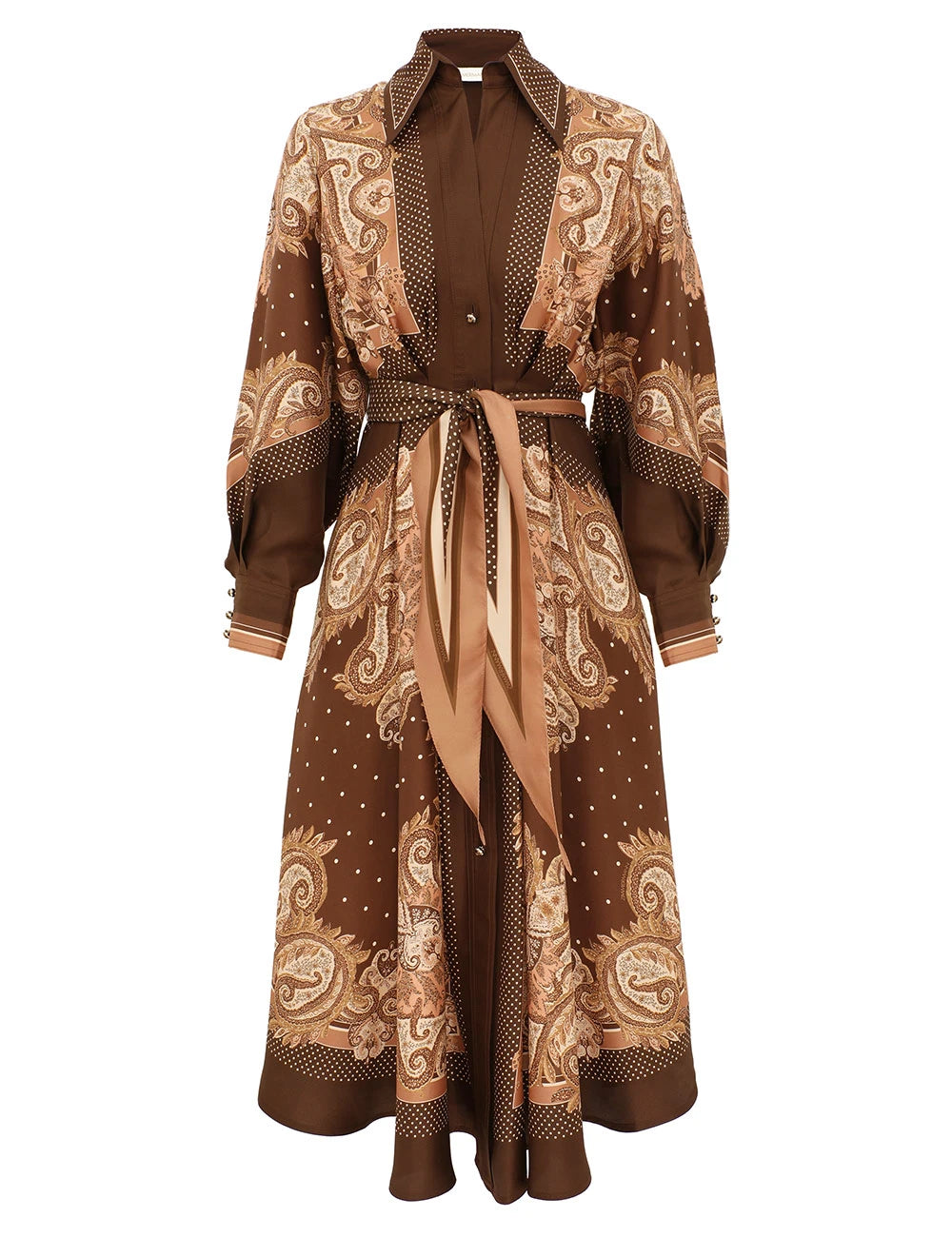 Paisley Print Belted Shirt Maxi Dress