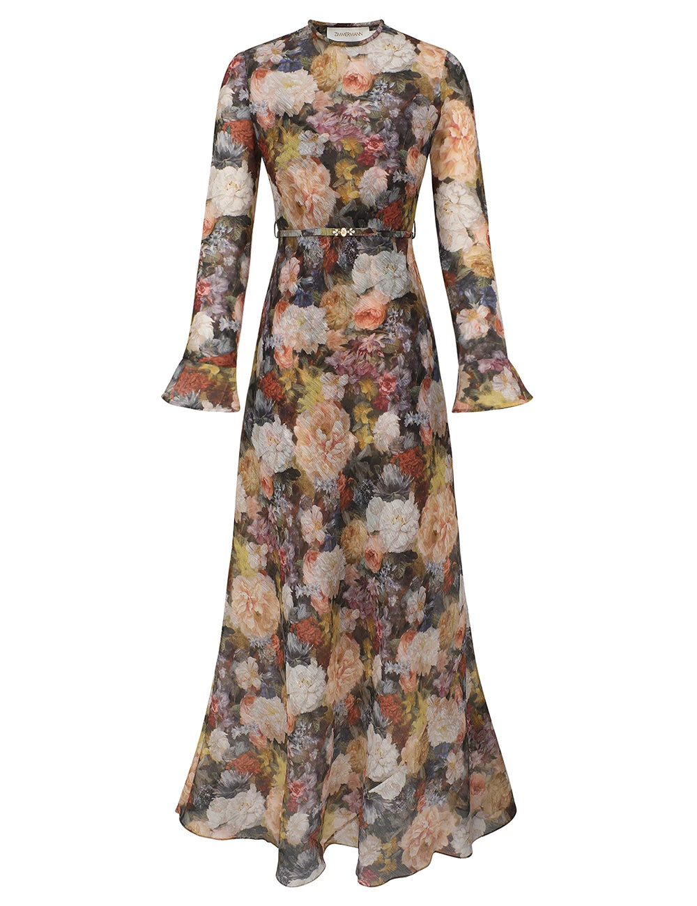 Old Master Floral Chiffon Maxi Dress with Belt