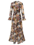 Old Master Floral Chiffon Maxi Dress with Belt