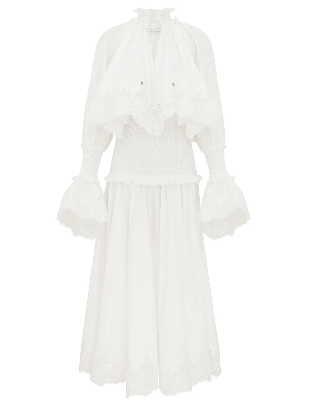 Lace Trim Broderie Midi Dress