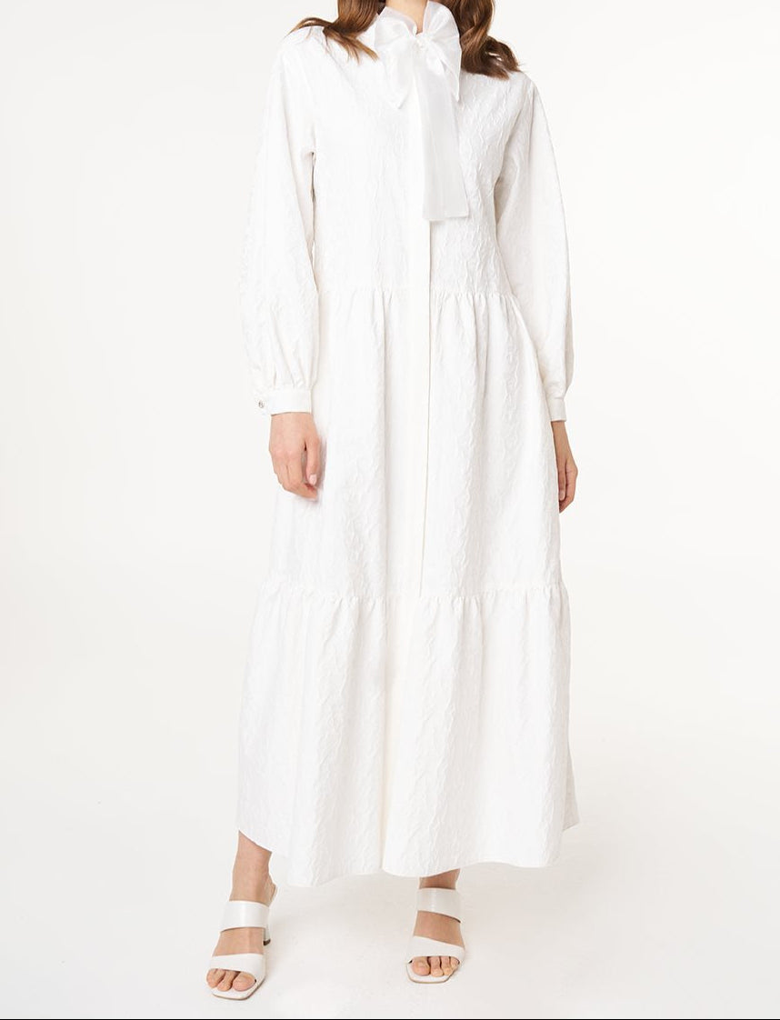 The Ivory Bow-Neck Tiered Jacquard Maxi Dress