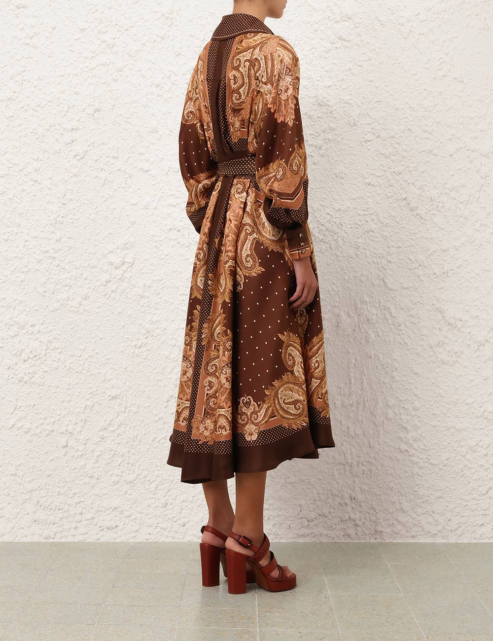 Paisley Print Belted Shirt Maxi Dress