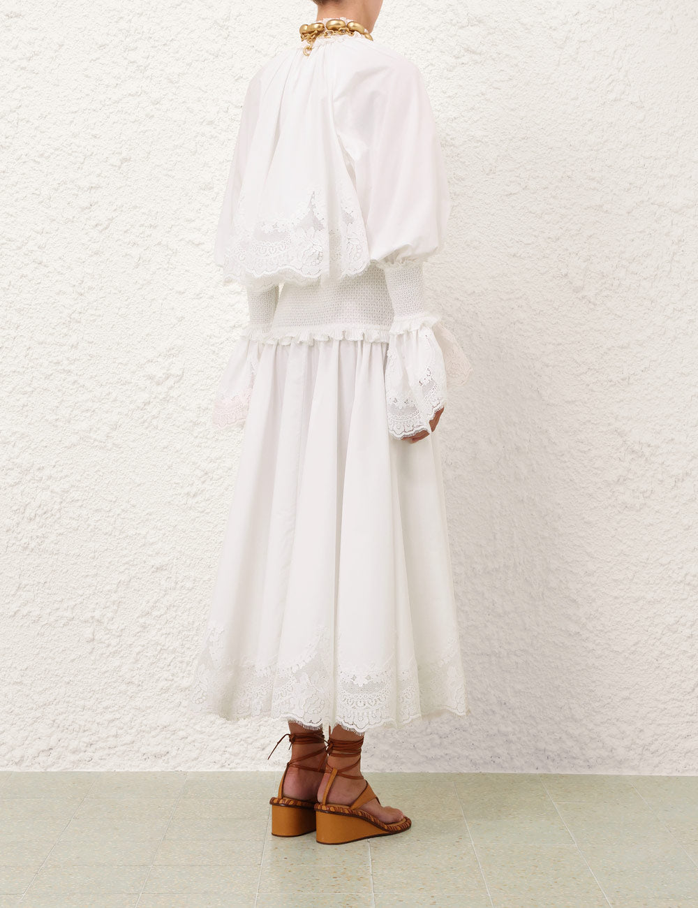 Lace Trim Broderie Midi Dress