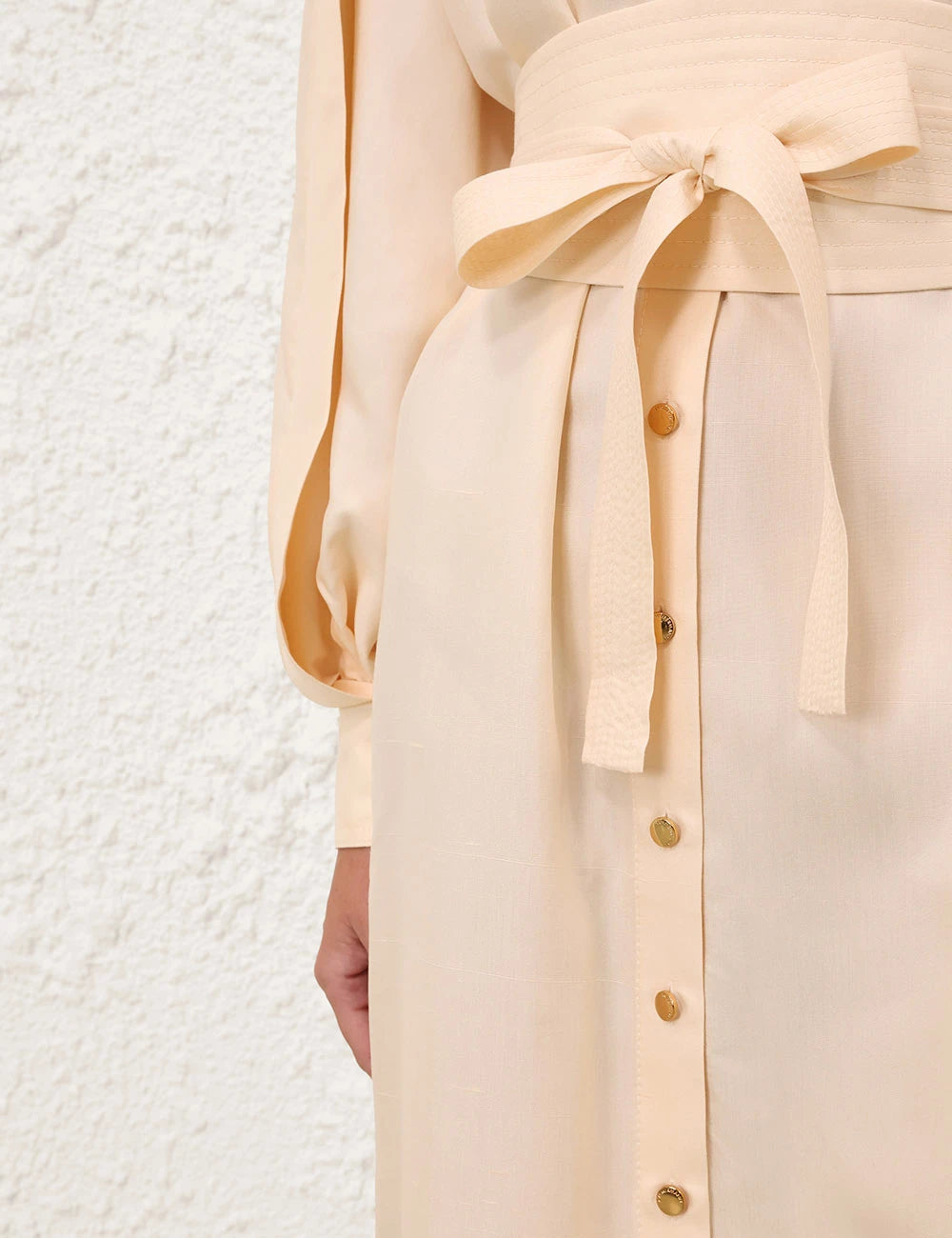Balloon Sleeve Belted Shirt Midi Dress