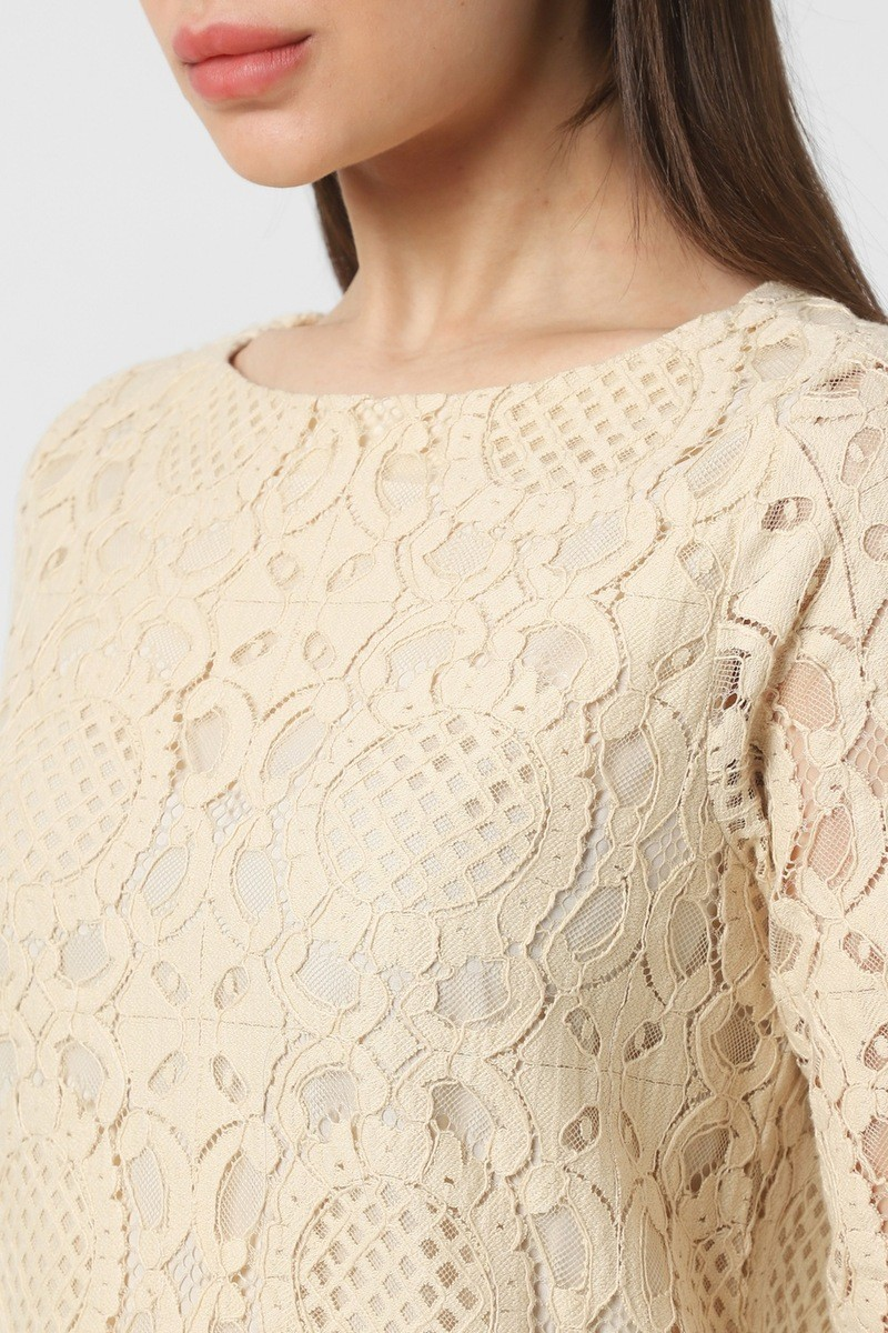 Cream Medallion Lace A-Line Midi Dress