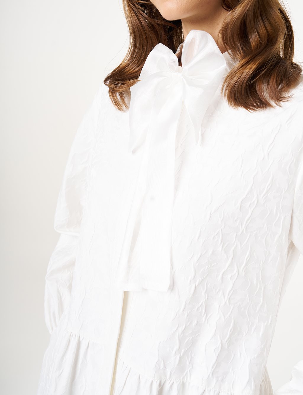 The Ivory Bow-Neck Tiered Jacquard Maxi Dress