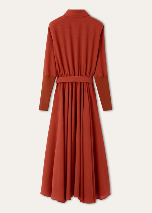 Belted Shirt Midi Dress in Rust