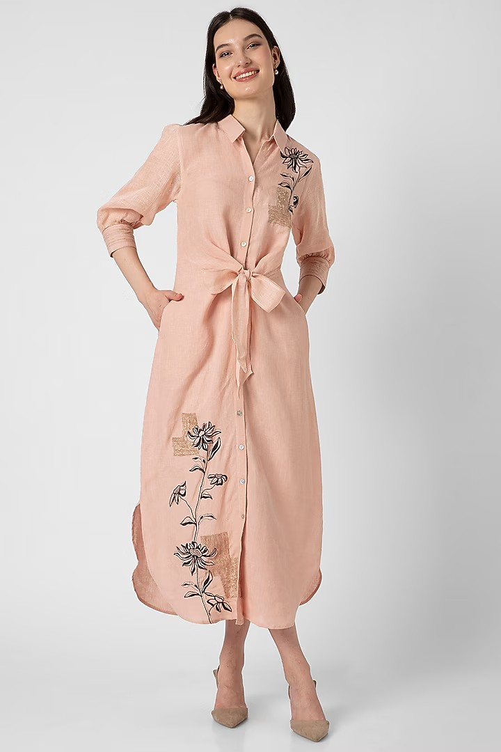 Blush Bloom Linen Midi Dress