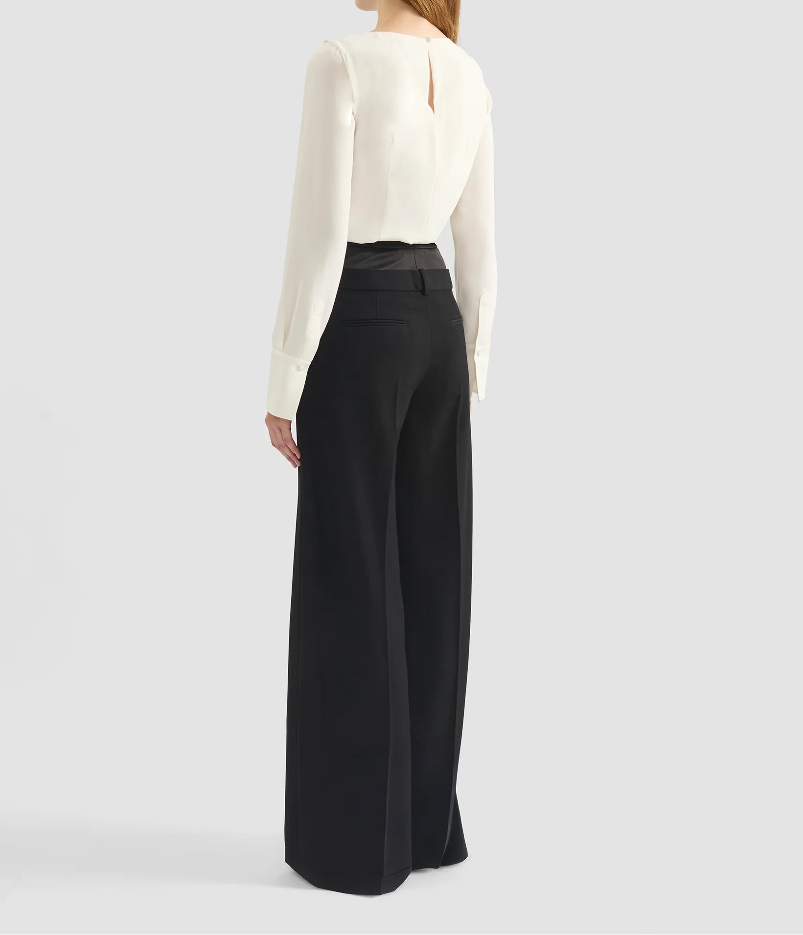 Satin Waistband Wide-Leg Trousers