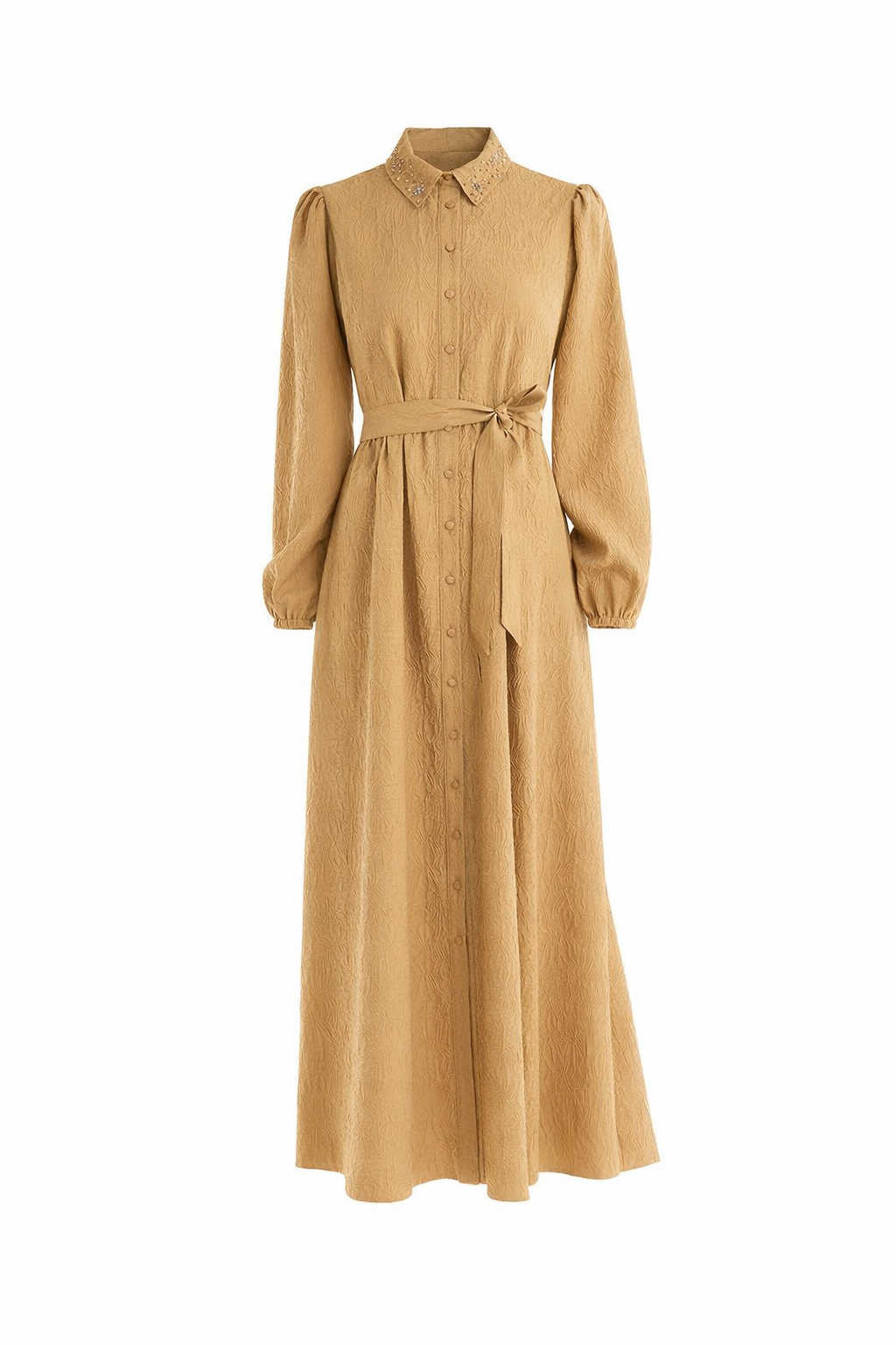 The Amber Jacquard Crystal-Collar Maxi Dress