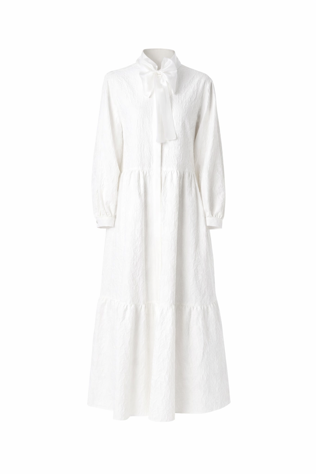 The Ivory Bow-Neck Tiered Jacquard Maxi Dress