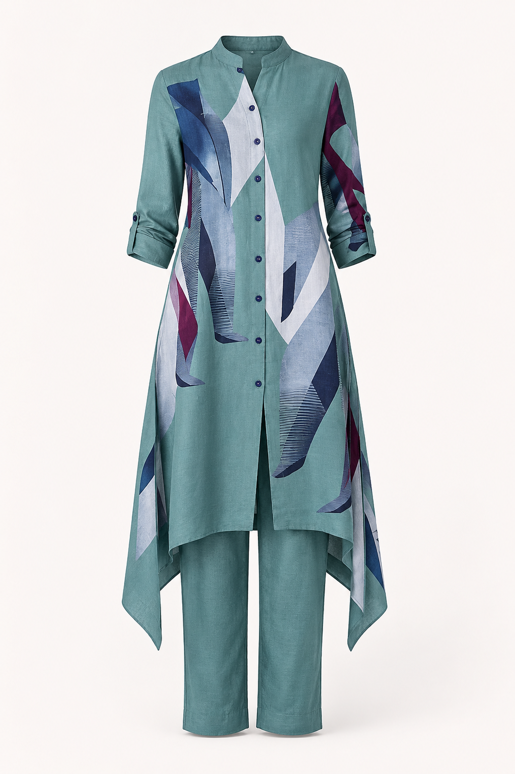 Abstract Print Asymmetric Kurta & Trouser Co-ord Set