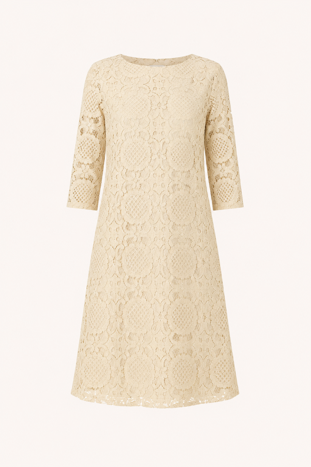Cream Medallion Lace A-Line Midi Dress