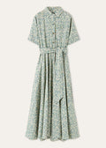 Floral Print Belted Shirt Maxi Dress