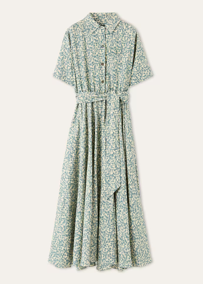 Floral Print Belted Shirt Maxi Dress