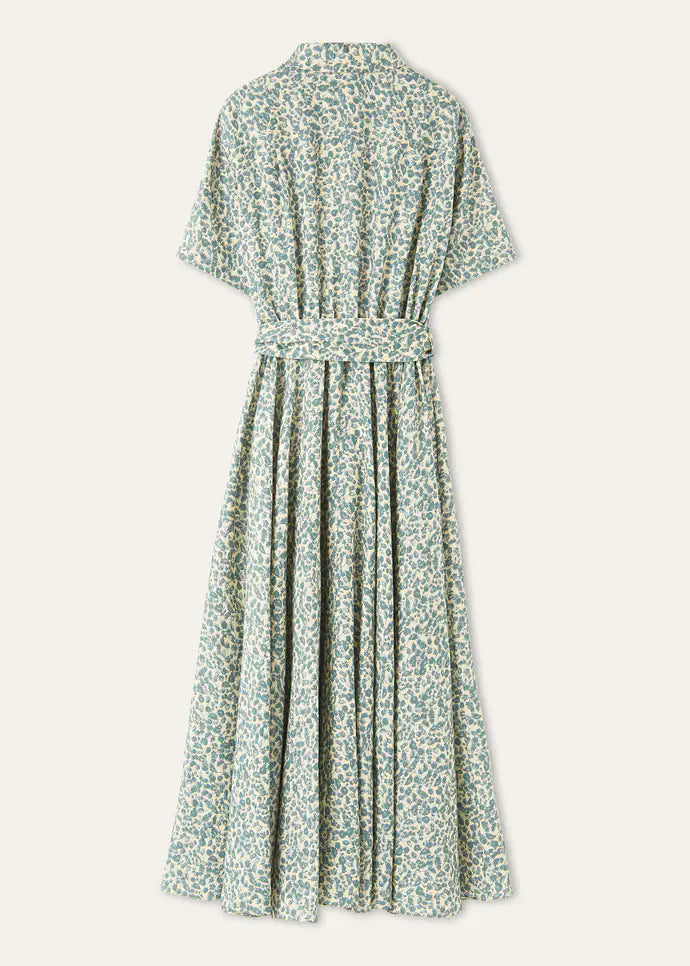 Floral Print Belted Shirt Maxi Dress