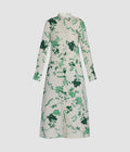 Botanical Print Linen Shirt Dress with Tie Waist