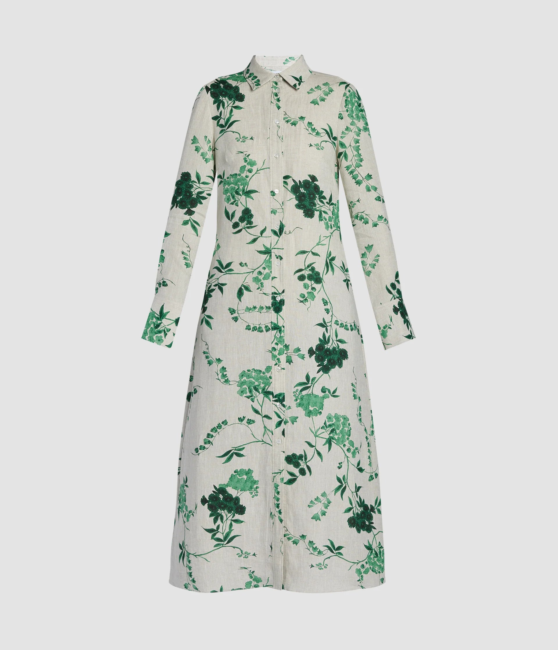 Botanical Print Linen Shirt Dress with Tie Waist