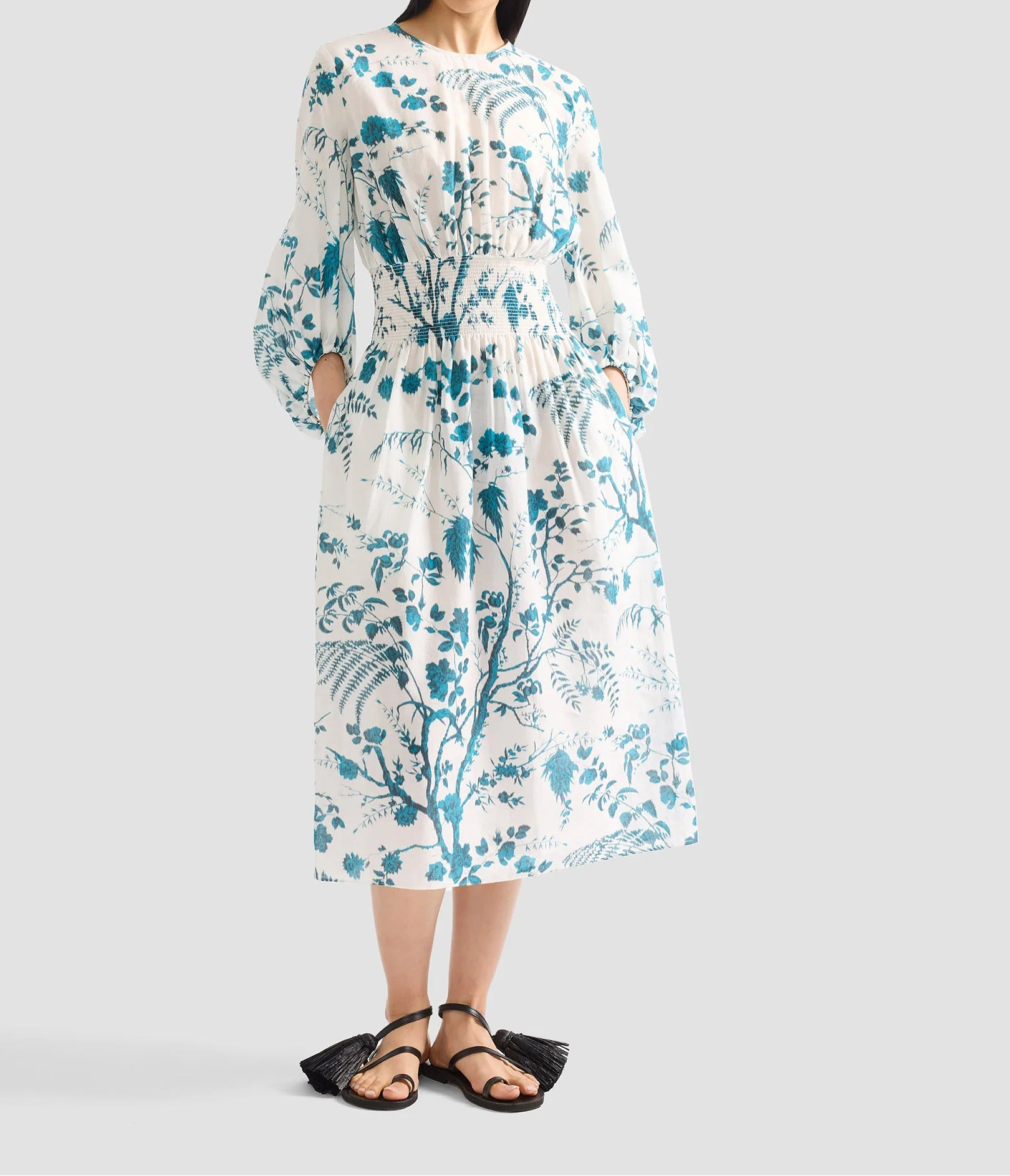 Botanical Toile Smocked Midi Dress