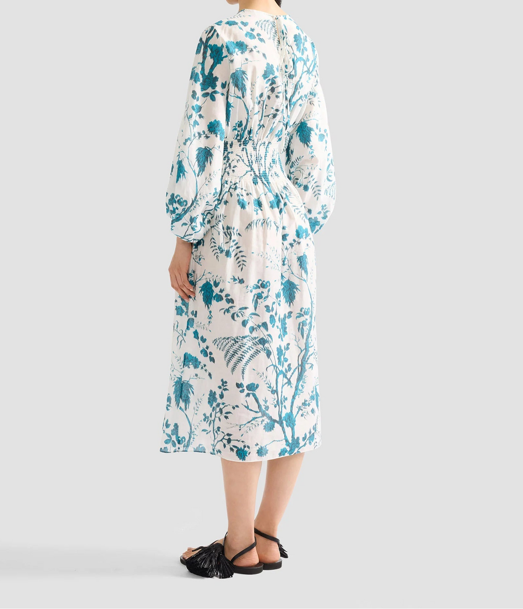 Botanical Toile Smocked Midi Dress