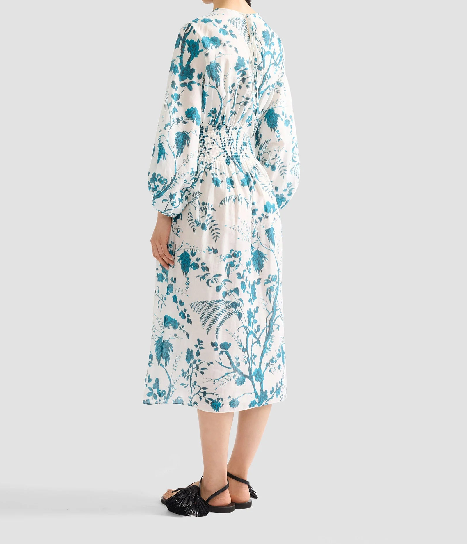 Botanical Toile Smocked Midi Dress