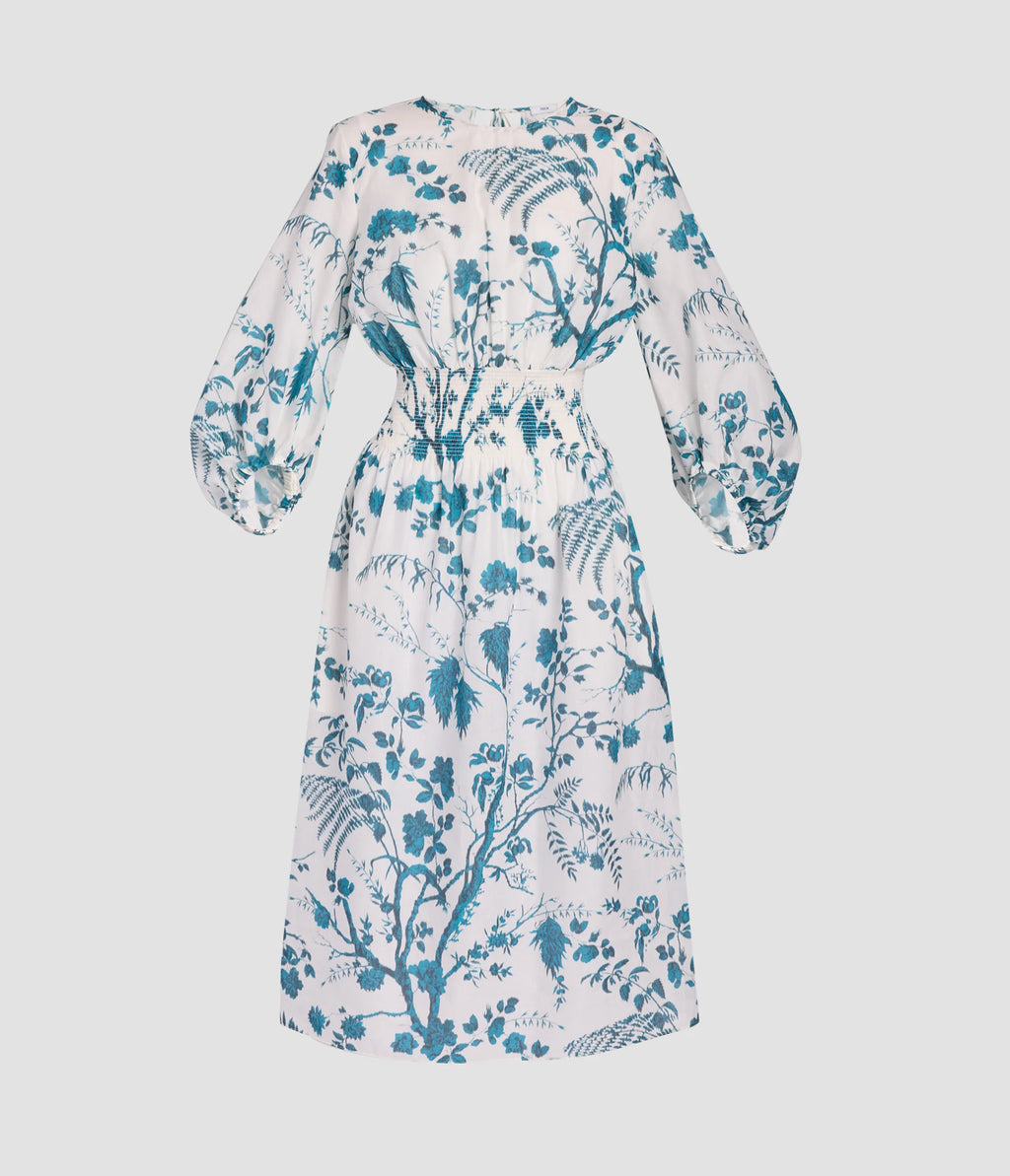 Botanical Toile Smocked Midi Dress