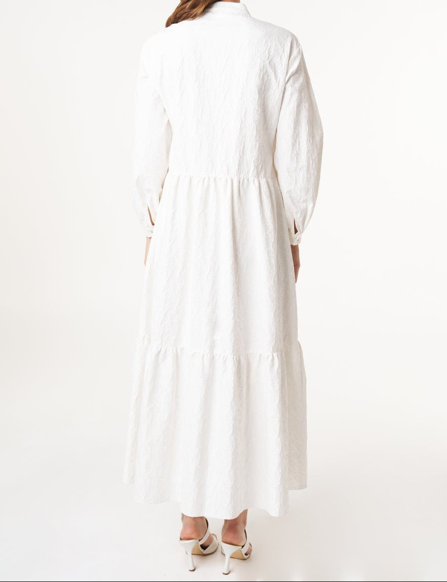 The Ivory Bow-Neck Tiered Jacquard Maxi Dress