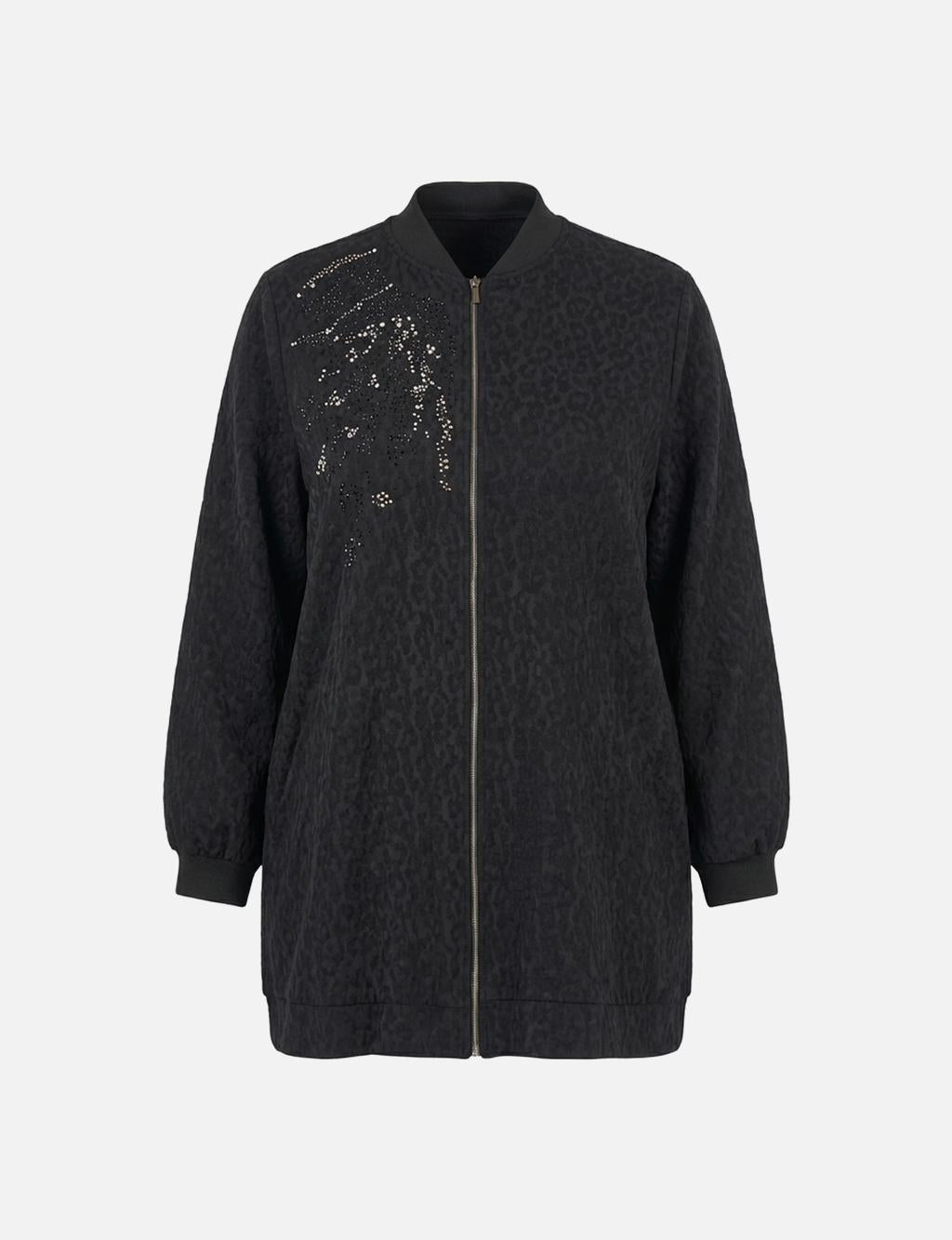 The Noir Leopard Crystal Longline Bomber Jacket