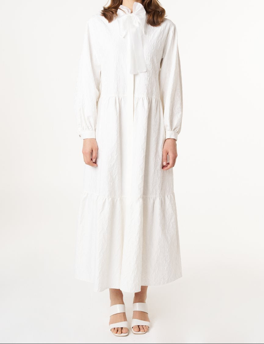 The Ivory Bow-Neck Tiered Jacquard Maxi Dress