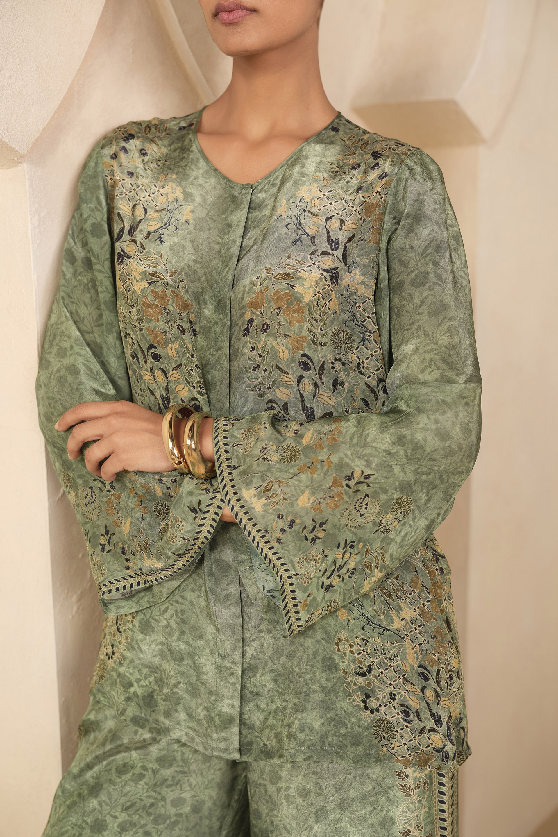 Sage Garden Printed Silk Co-ord Set