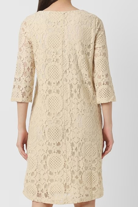 Cream Medallion Lace A-Line Midi Dress