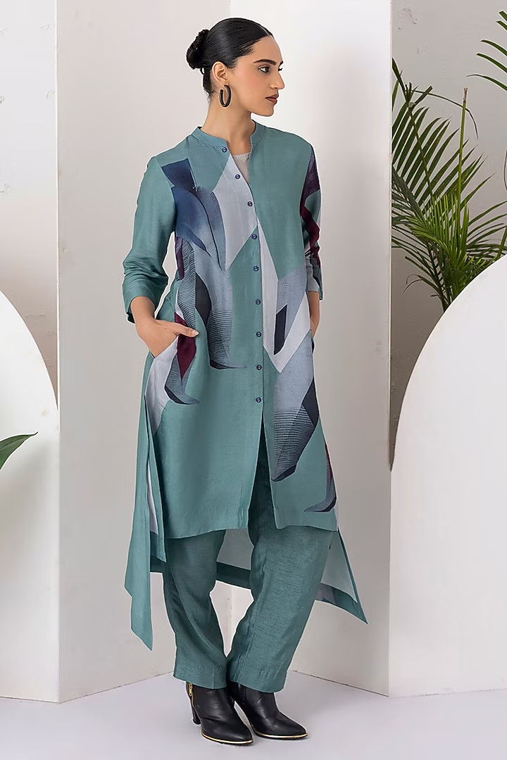 Abstract Print Asymmetric Kurta & Trouser Co-ord Set
