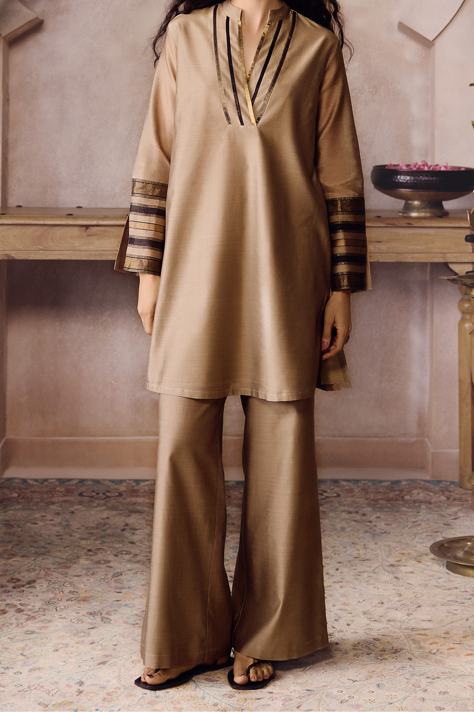 Gold Tissue Kurta & Palazzo Co-ord Set