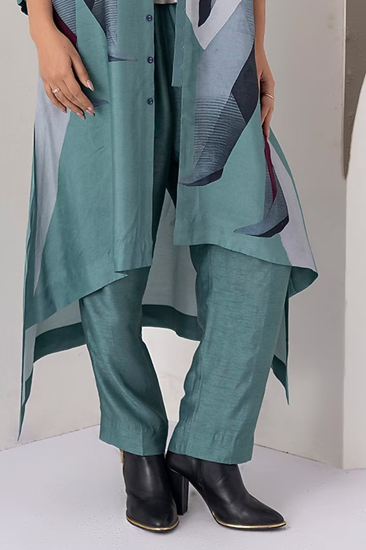 Abstract Print Asymmetric Kurta & Trouser Co-ord Set