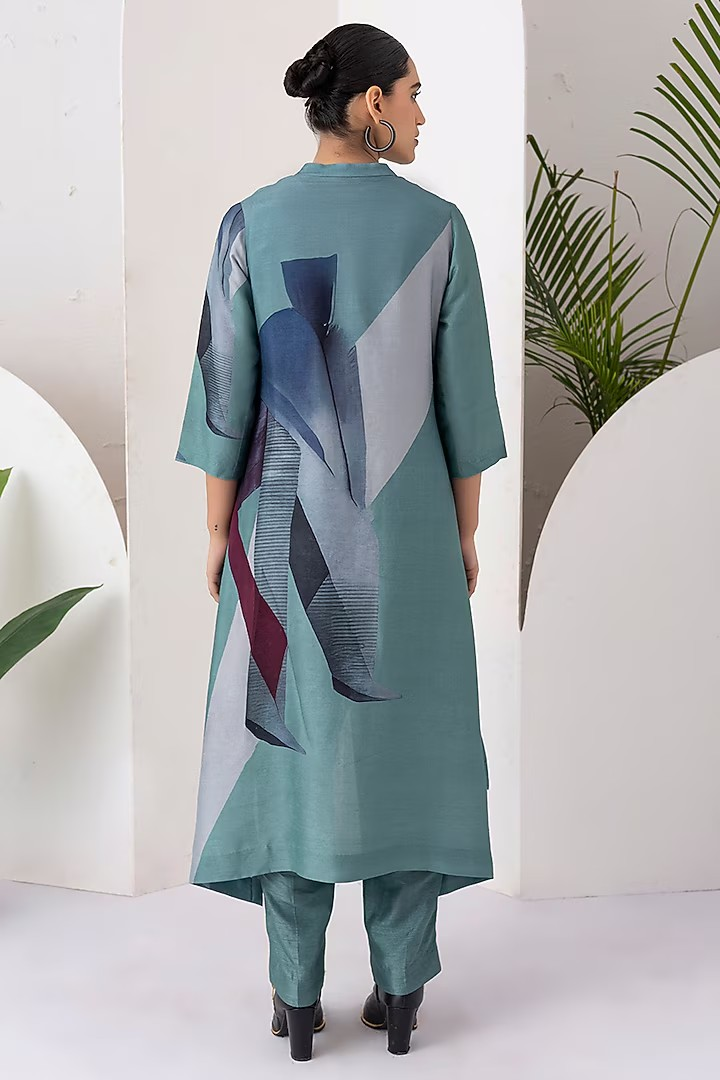 Abstract Print Asymmetric Kurta & Trouser Co-ord Set