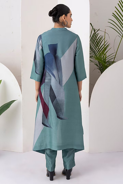 Abstract Print Asymmetric Kurta & Trouser Co-ord Set